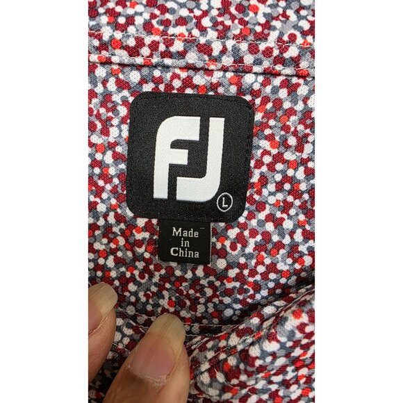 FootJoy Mens Golf Polo Shirt L Red & White Patterned Short Sleeve Collared - Picture 6 of 7